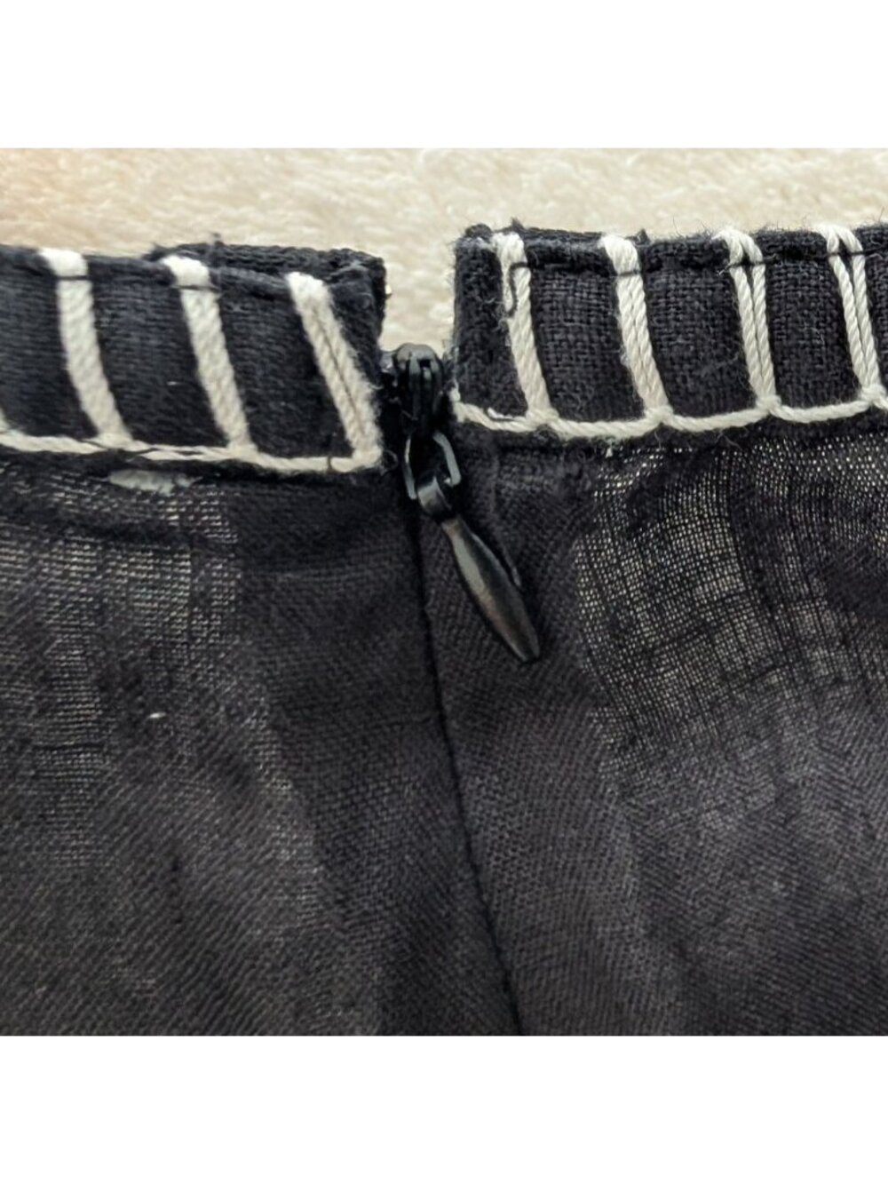 Magaschoni Black Linen Maxi Skirt Whip Stitch Detail Size 10 Quiet Luxury - Picture 11 of 12